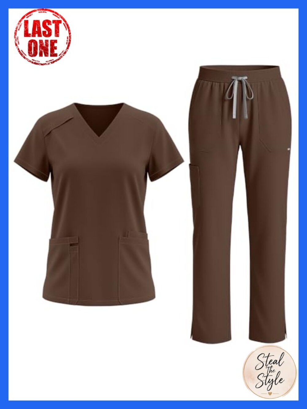 Women's Scrub Set V-Neck Top Straight Leg Pants 9 Pockets Medical Uniform